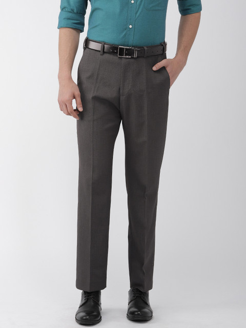 

Marks & Spencer Men Charcoal Grey Regular Fit Self Design Formal Trousers