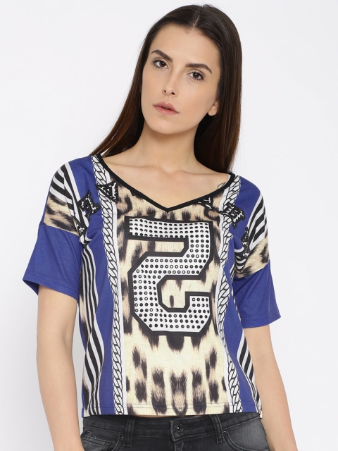 

Vero Moda Blue & Black Printed Crop Top