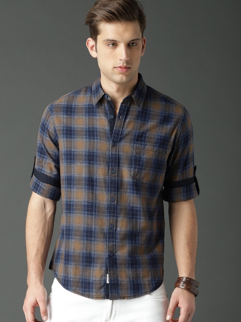 

Roadster Men Green & Navy Blue Regular Fit Special Melange Check Shirt