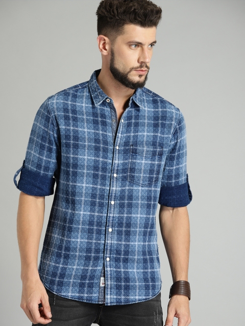 

Roadster Men Blue Indigo Checked Casual Shirt