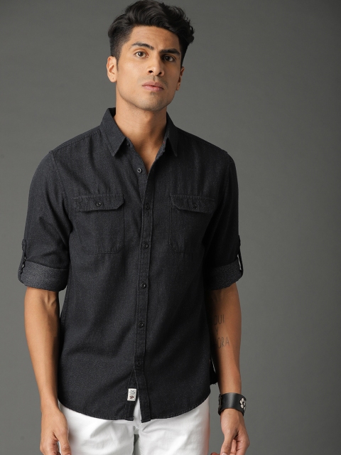 

Roadster Men Black Structured Solid Casual Shirt