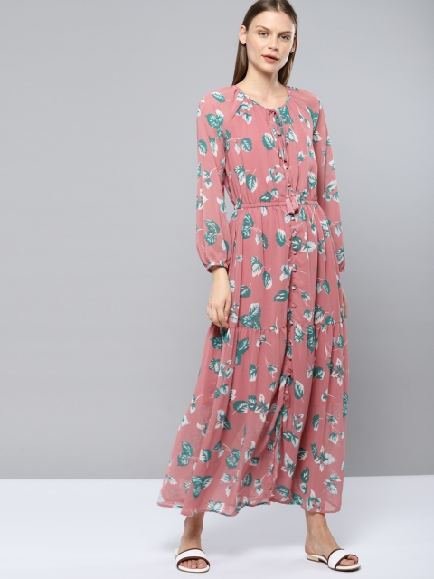 

Chemistry Women Pink & Green Floral Printed Maxi Dress