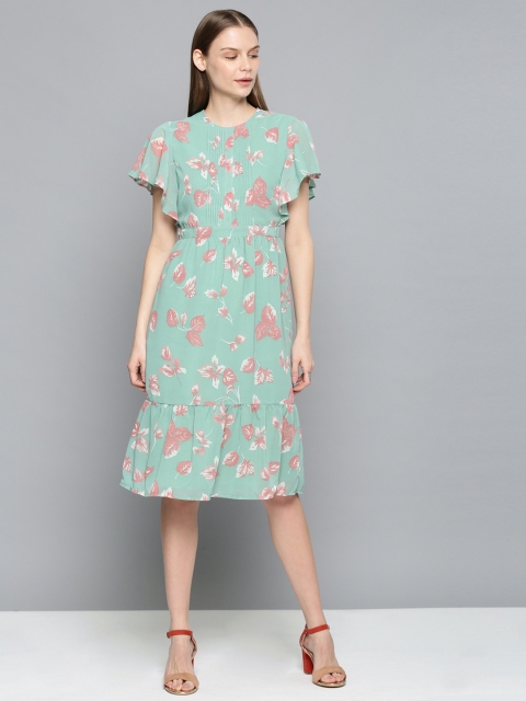 

Chemistry Women Printed Sea Green Fit and Flare Dress