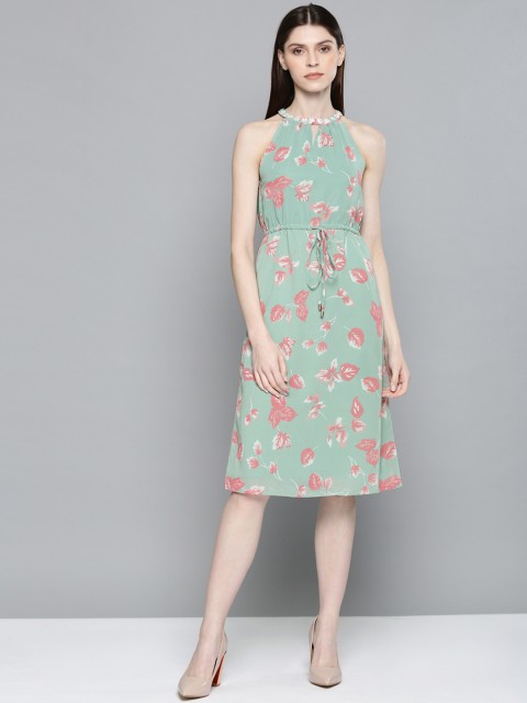 

Chemistry Women Printed Sea Green Fit and Flare Dress