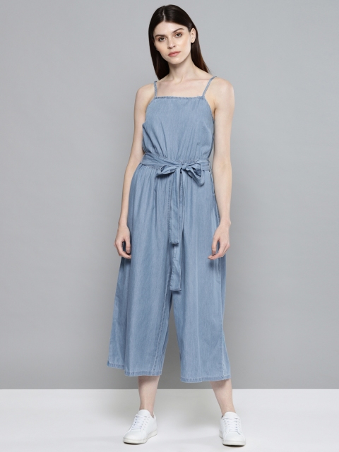 

Chemistry Women Blue Solid Chambray Basic Jumpsuit