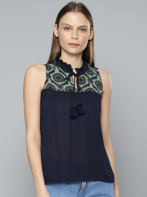 

Chemistry Women Navy Blue Printed Top