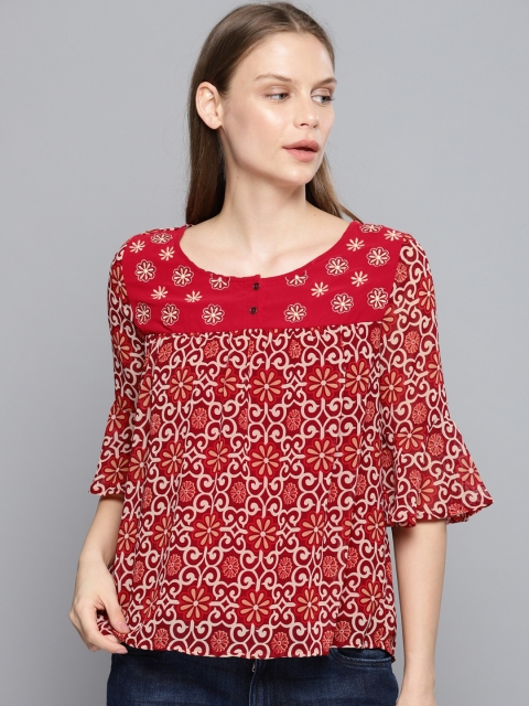 

Chemistry Women Maroon Printed Embroidered Top
