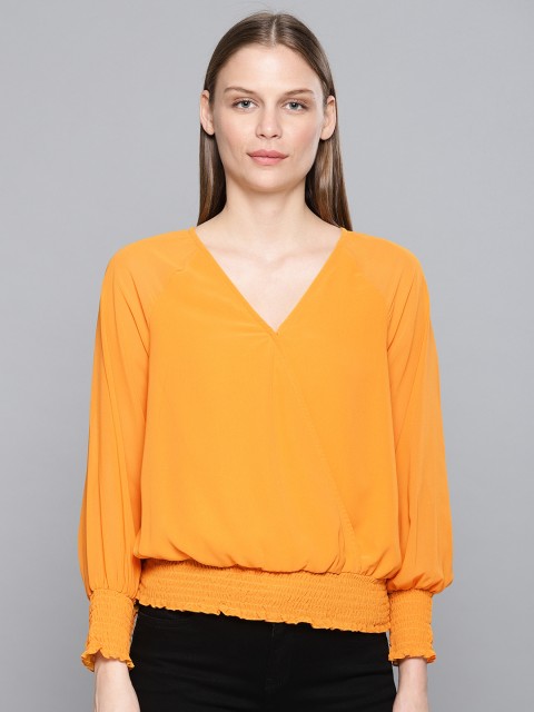 

Chemistry Women Mustard Yellow Solid Blouson Top
