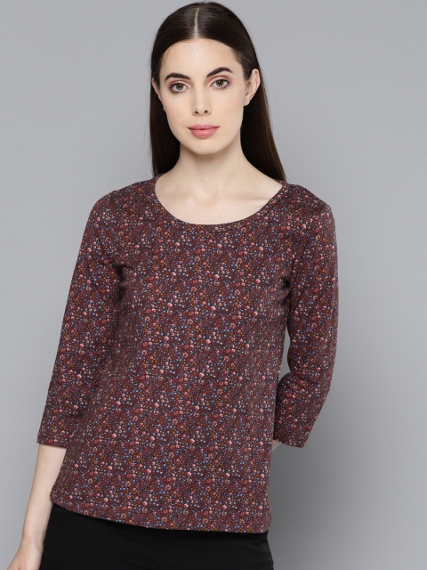 

Chemistry Women Burgundy Printed Round Neck T-shirt