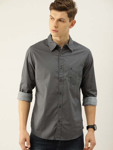 

United Colors of Benetton Men Grey Slim Fit Printed Casual Shirt