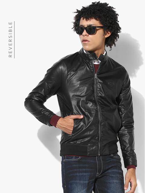 

Black Solid Casual Jacket (Reversible)