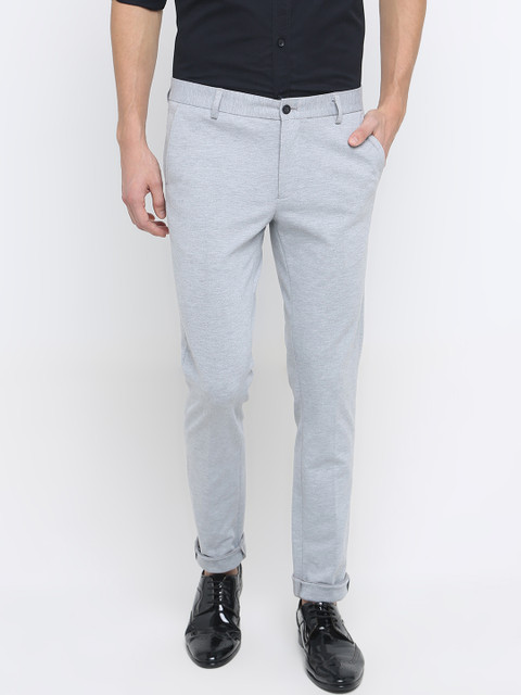 

Basics Men Grey Tapered Fit Self Design Regular Trousers