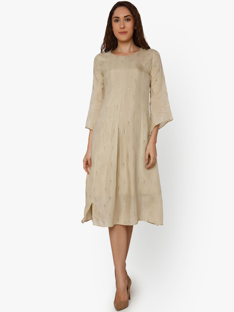 

RAISIN Women Cream-Coloured Solid A-Line Dress