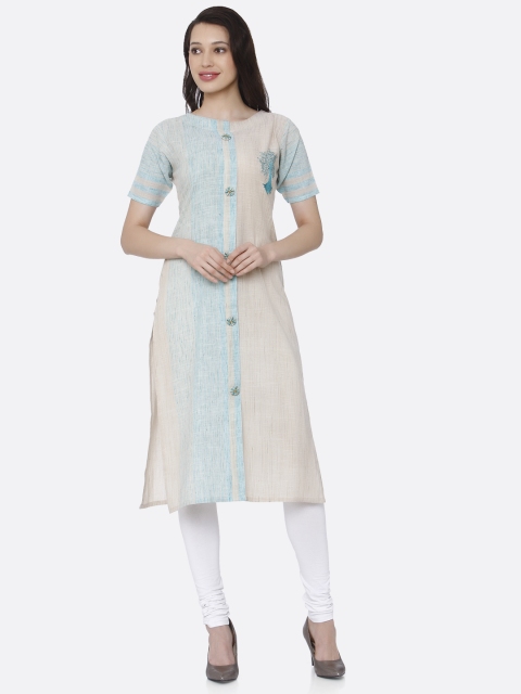 

RAISIN Women Blue & Beige Embroidered Straight Kurta