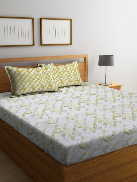 

Trident Yellow & White Abstract Flat 144 TC Cotton Bedsheet with 2 Pillow Covers