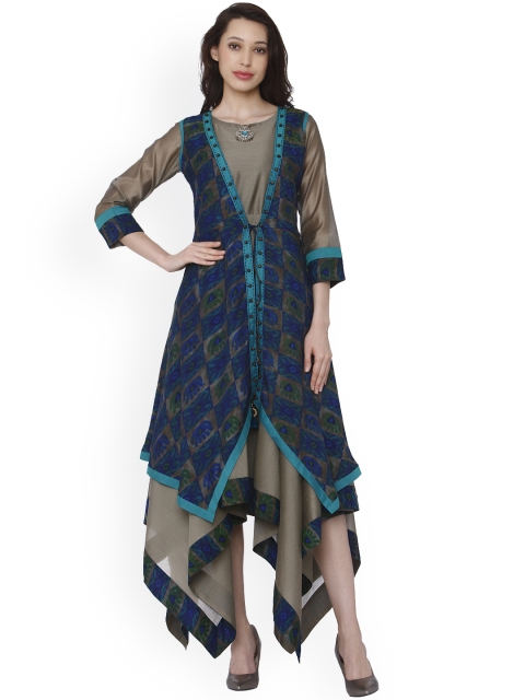 

RAISIN Women Navy Blue Printed Maxi Dress