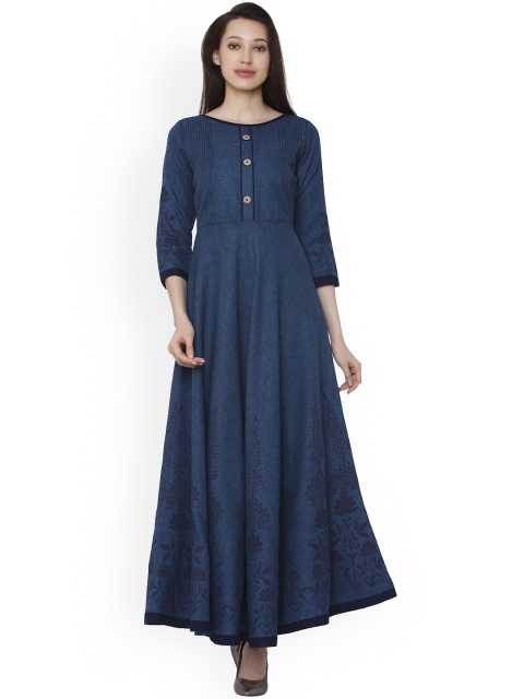 

RAISIN Women Navy Blue Solid Maxi Silk Dress