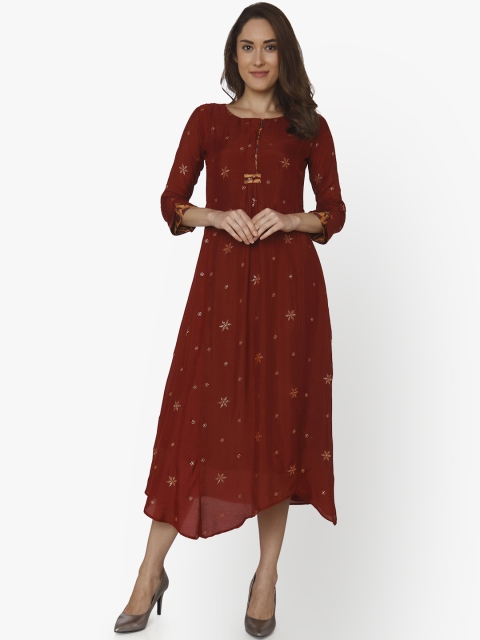 

RAISIN Women Maroon Embellished A-Line Dress