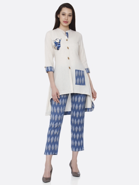 

RAISIN Women White & Blue Printed Kurta with Trousers