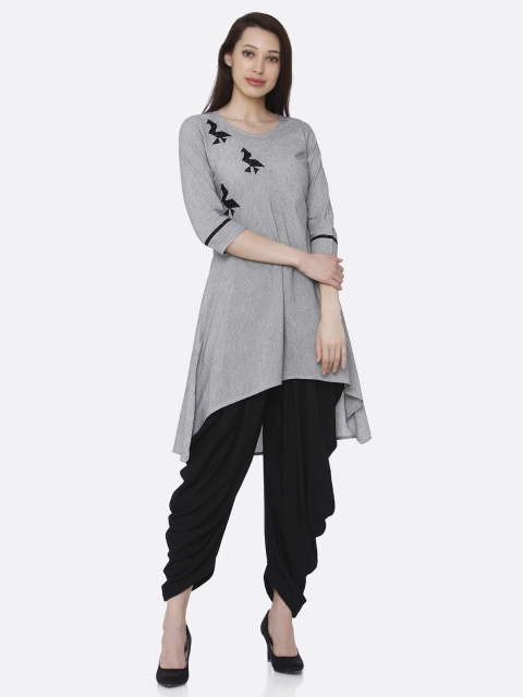 

RAISIN Women Grey & Black Embroidered Kurta with Dhoti Pants