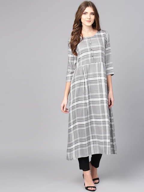 

Jaipur Kurti Women White & Black Checked A-Line Kurta