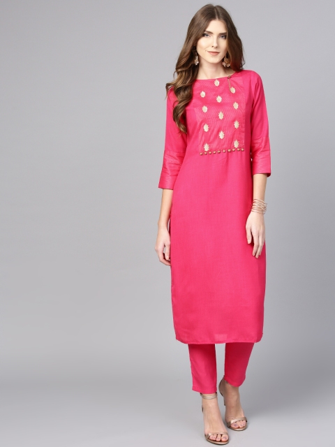 

Jaipur Kurti Women Pink Yoke Design Kurta with Trousers