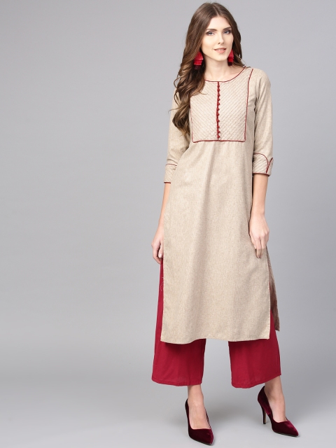 

Jaipur Kurti Women Beige Yoke Design Straight Kurta