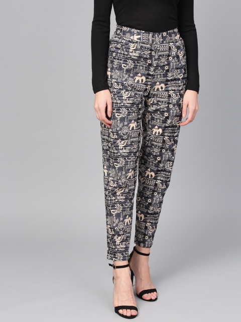 

Jaipur Kurti Women Grey & Beige Regular Fit Printed Trousers