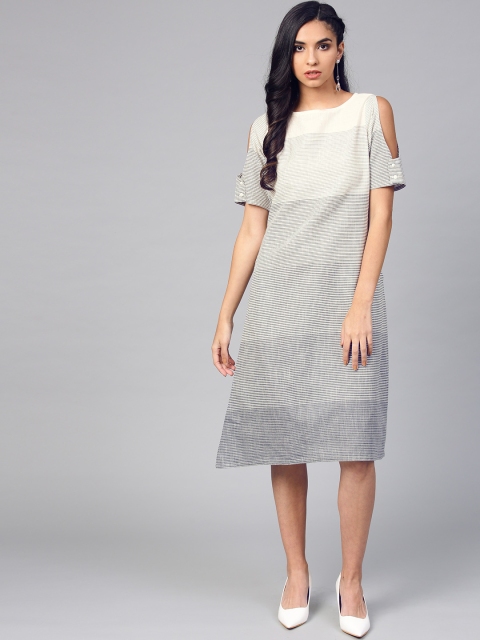 

Jaipur Kurti Women Off-White Striped A-Line Dress
