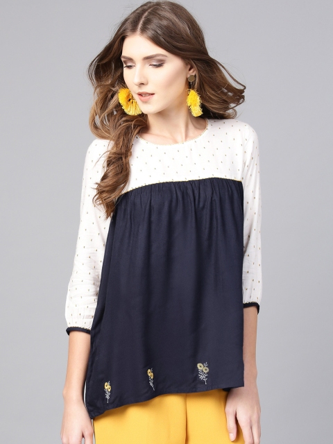 

Jaipur Kurti Women Navy Blue Solid A-Line Top