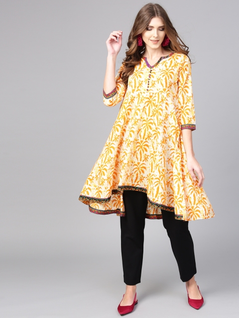 

Jaipur Kurti Women White & Orange Printed A-Line Kurta