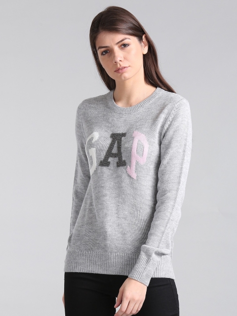 

GAP Women Logo Long Sleeve Sweater, Grey