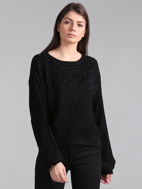 

GAP Women Embellished Long Sleeve Sweater, Black