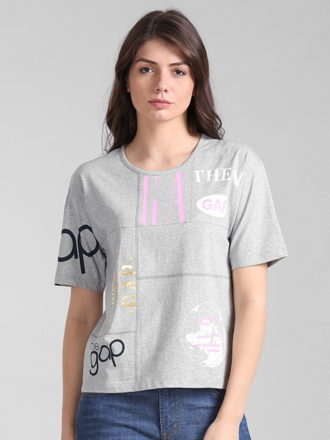 

GAP Women Heathered Printed T-Shirt, Grey