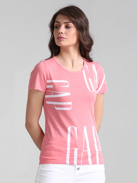 

GAP Women Logo Printed Cotton T-Shirt, Pink