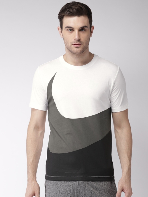

Nike Men White & Grey HBR SWOOSH 1 Colourblocked T-shirt