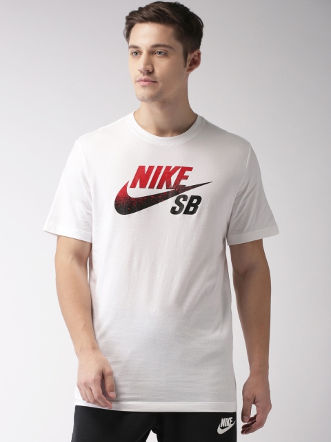 

Nike Men White Printed SB LOGO Dri-FIT Round Neck T-Shirt