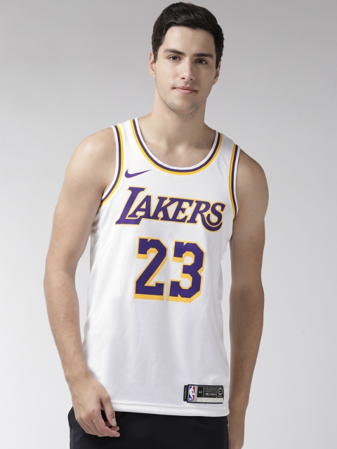 

Nike Men White Los Angeles Lakers LeBron James SWGMN Basketball Jersey