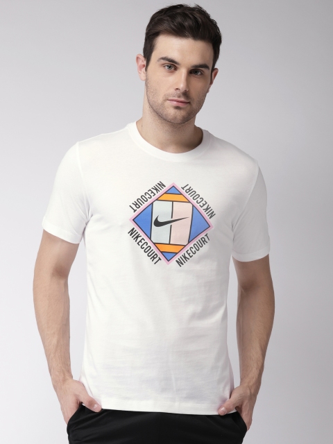 

Nike Men White Printed DRY NKCT OZ GX Tennis T-shirt