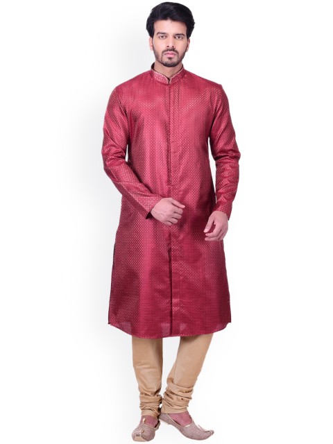 

Manyavar Men Maroon Self Design Kurta with Churidar