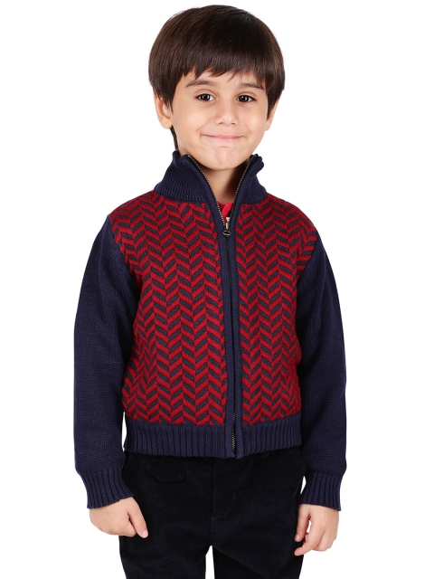 

One Friday Boys Blue & Blue Self Design Woollen Front-Open