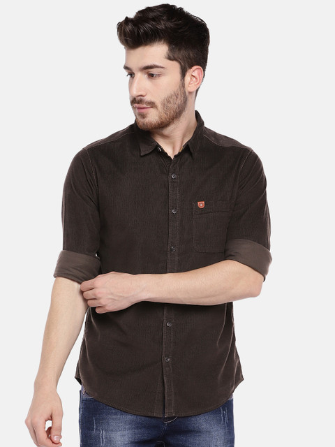 

SPYKAR Men Brown Slim Fit Self Design Casual Shirt