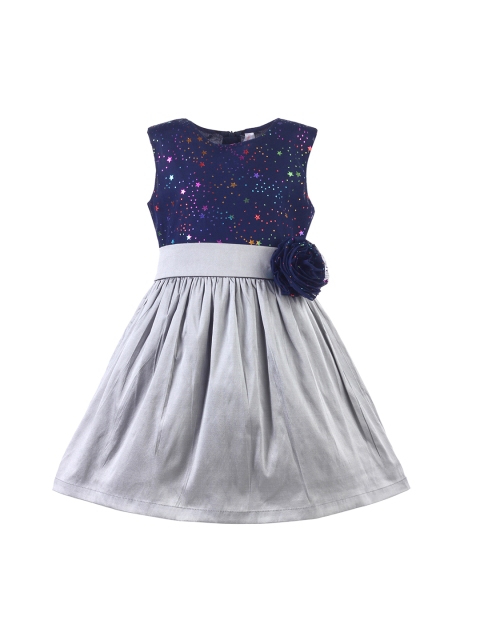 

Stylo Bug Girls Blue Self Design Fit and Flare Dress