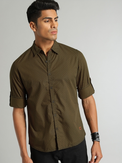 

Roadster Men Olive Green & Black Printed Cotton Casual Shirt