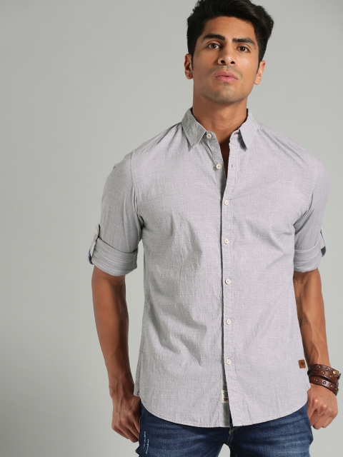 

Roadster Men Grey Slim Fit Stretch Textured Casual Shirt