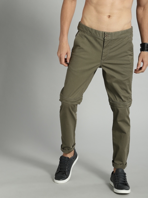 

Roadster Men Olive Green Slim Fit Solid Detachable Chinos