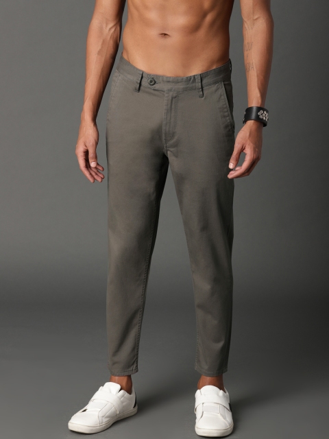 

Roadster Men Olive Green Regular Fit Crop Chinos, Grey