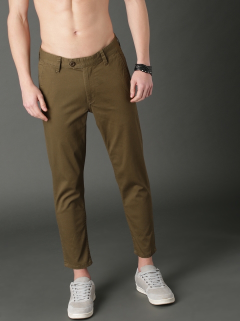 

Roadster Men Olive Green Regular Fit Crop Chinos