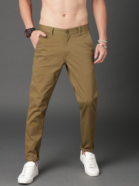 

Roadster Men Olive Green Regular Fit Solid Chinos