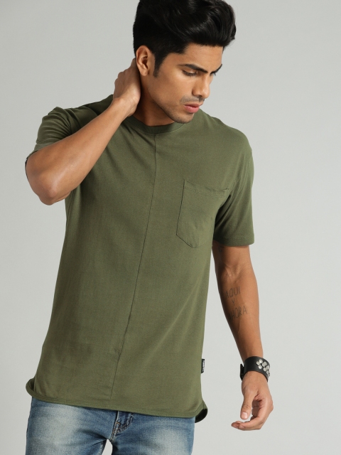 

Roadster Men Olive Green Solid Round Neck T-shirt